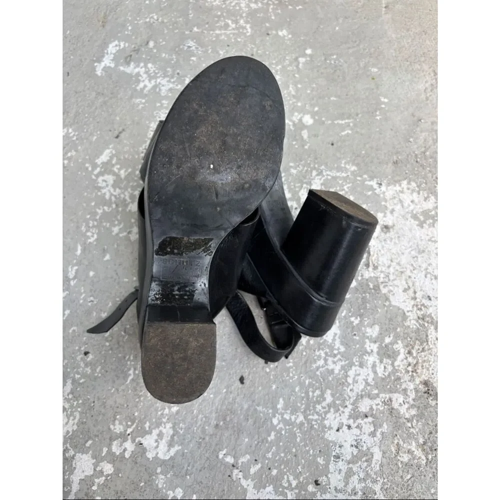 Schutz leather sling backpack platform sandals